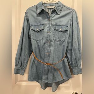Zara ballon sleeve denim blouse with belt
